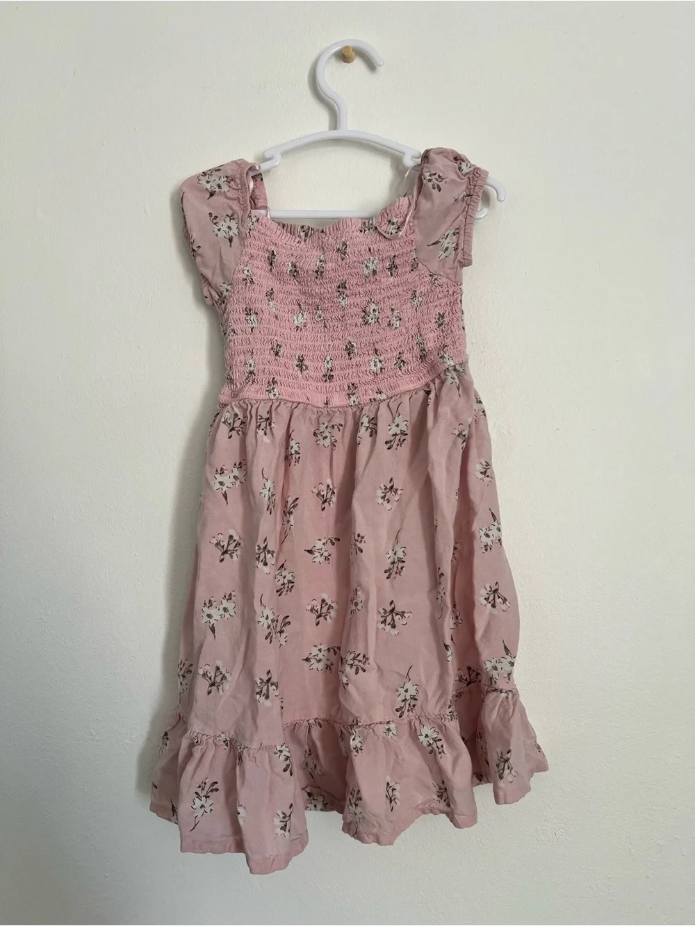 Japna Kids Smocked Floral Dress 2T Pink Flutter Sleeve Ruffle Hem